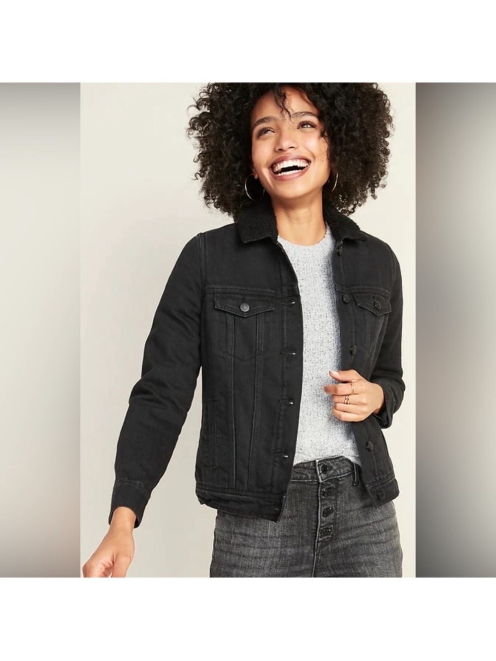 Old Navy Black Sherpa-Lined Denim Jacket